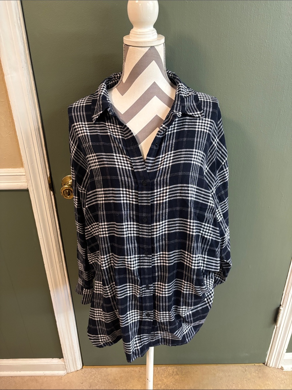 Banana Republic Navy and White Plaid Button-Down Shirt